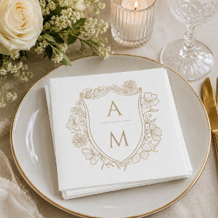 Servilleta De Papel Elegante Cresta Floral Monograma Boda