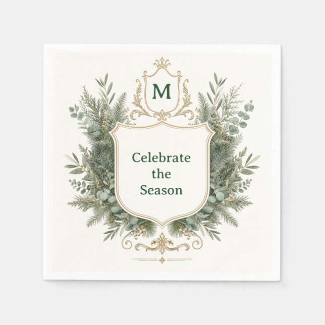 Servilleta De Papel Elegante Cresta Monogramada Botánica para las Fies (Anverso)