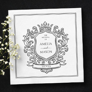 Servilleta De Papel Elegante Cresta Papel Nupcial Blanco y Negro
