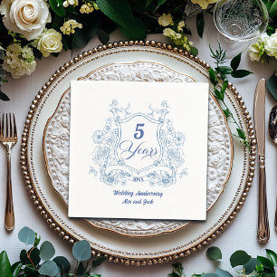 Servilleta De Papel Elegante Cresta Vintage 5º Aniversario de Boda