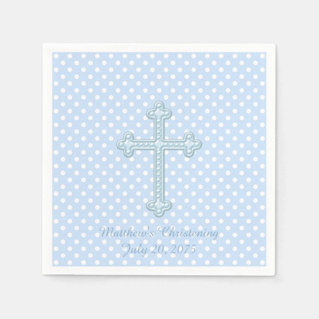 Servilleta De Papel Elegante Cruz Azul Bautizo (Anverso)