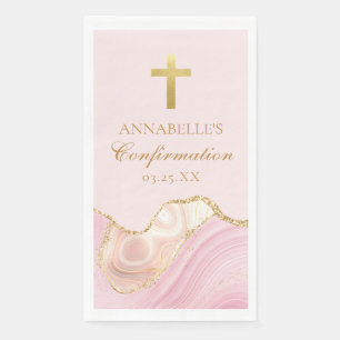Servilleta De Papel Elegante Cruz Cristiana Rosa Dorado Confirmación