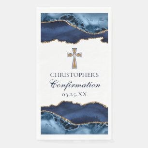 Servilleta De Papel Elegante Cruz de Confirmación Azul Marino Oro Pers