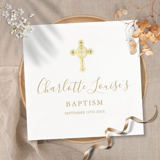 Servilleta De Papel Elegante cruz de oro Baptismo Christening N (Subido por el creador)
