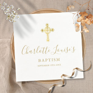 Servilleta De Papel Elegante Cruz de Oro Firma Bautizo Confirmación N