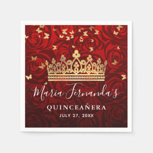 Servilleta De Papel Elegante Cruz de Oro Rosa Rojo Negro Quinceanera