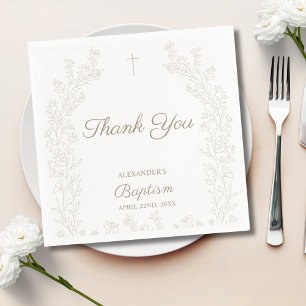 Servilleta De Papel Elegante Cruz Floral Cristiana Bautismo Agradecimi
