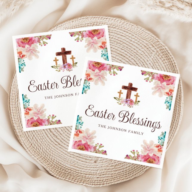 Servilleta De Papel Elegante Cruz Floral de Bendiciones de Pascua (Elegant Easter Blessings Floral Cross Napkins)