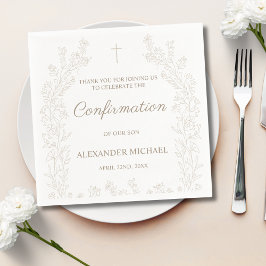 Servilleta De Papel Elegante Cruz Floral de Confirmación Agradecimient