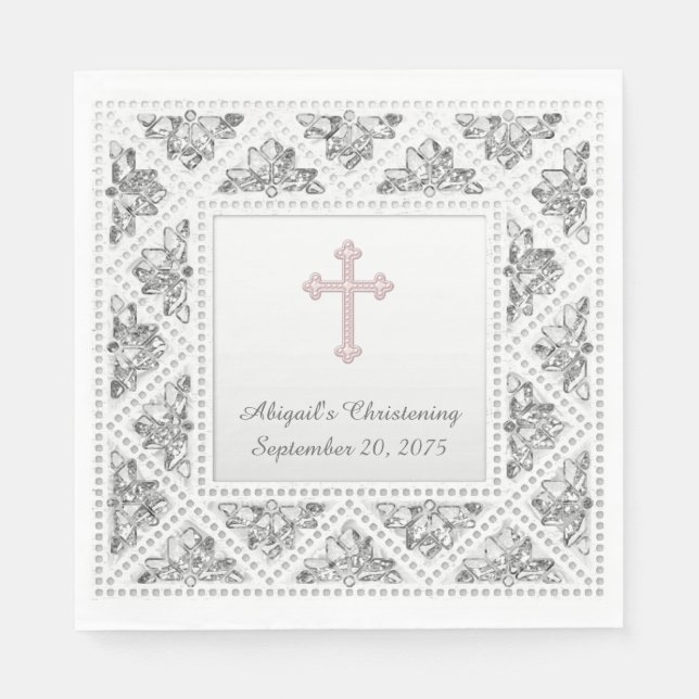 Servilleta De Papel Elegante cruz gris y rosa (Anverso)