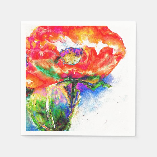 Servilleta De Papel Elegante cuadro de acuarela floral rojo (Anverso)