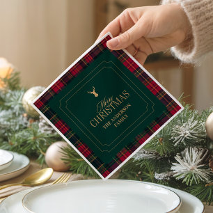 Servilleta De Papel Elegante Cuadro de Tartán Feliz Navidad Nombre de