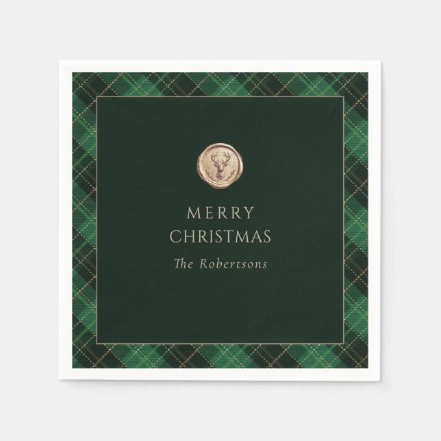 Servilleta De Papel Elegante Cuadro Verde Fiesta de Navidad Alegre  (Anverso)