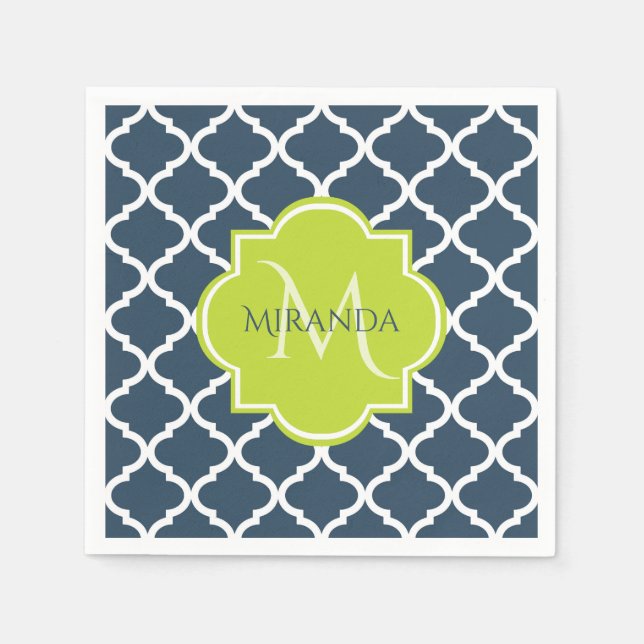 Servilleta De Papel Elegante cuatrefoil verde de la Marina Monográfica (Anverso)