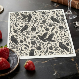 Servilleta De Papel Elegante Cuervo Botánico Gótico Oscuro