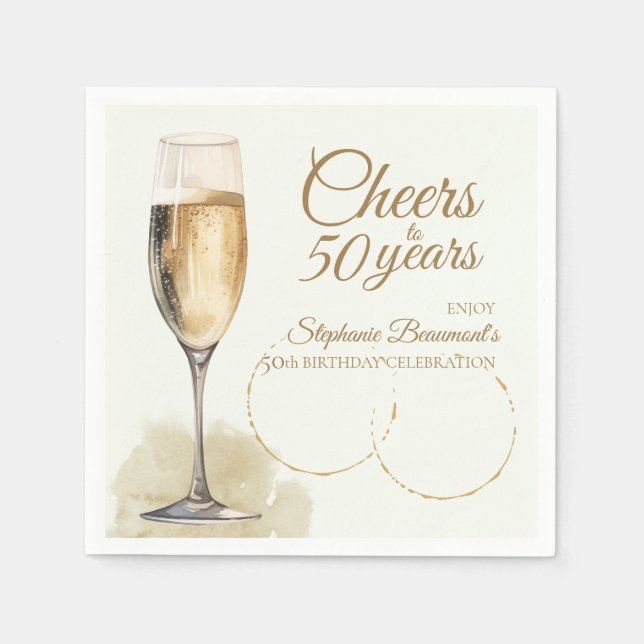 Servilleta De Papel Elegante Cumpleaños 50 Champán Moderno (Anverso)
