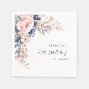 Servilleta De Papel Elegante Cumpleaños 60 Script Floral Cualquier Eda