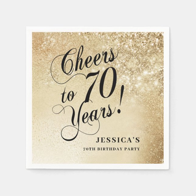 Servilleta De Papel Elegante Cumpleaños 70 en Oro (Anverso)