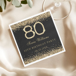 Servilleta De Papel Elegante Cumpleaños 80 con Diamantes de Oro 