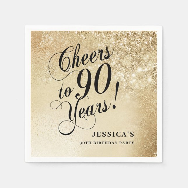 Servilleta De Papel Elegante Cumpleaños 90 en Oro (Anverso)