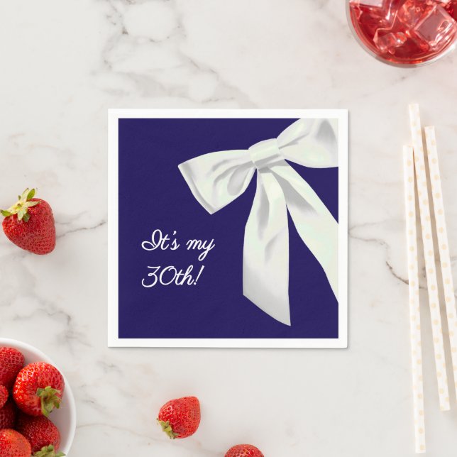 Servilleta De Papel Elegante cumpleaños azul de la Marina con arco bla (In situ)