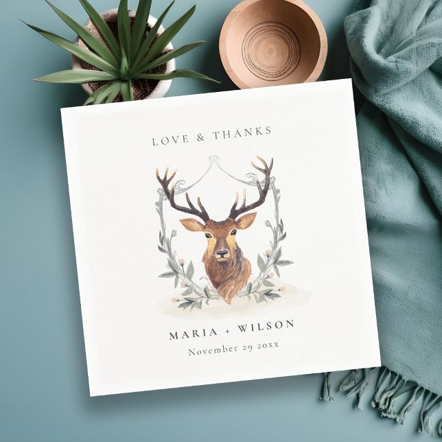 Servilleta De Papel Elegante Cute Ciervo Floral Cresta Boda  (Subido por el creador)