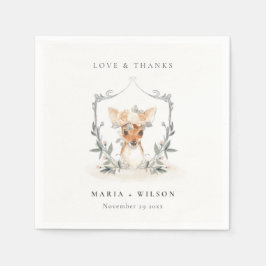 Servilleta De Papel Elegante Cute Ciervo Floral Cresta Boda