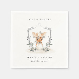 Servilleta De Papel Elegante Cute Ciervo Floral Oscuro Cresta Boda