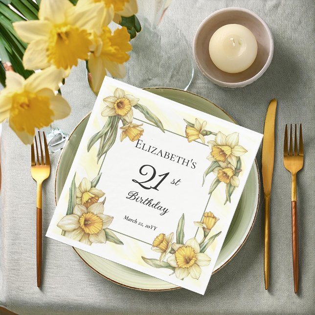 Servilleta De Papel Elegante Daffodils Amarillo Floral 21º cumpleaños (Elegant Yellow Daffodils Floral 21st Birthday Party Napkins)