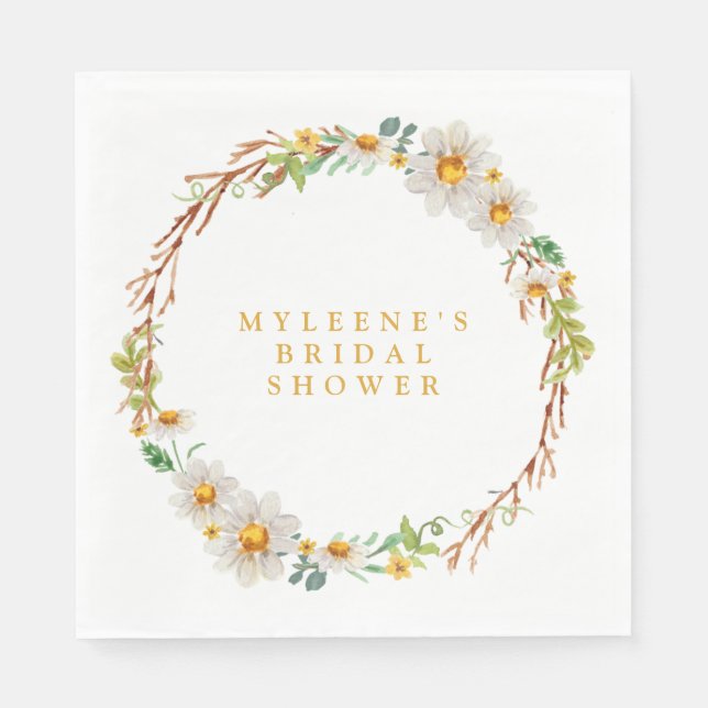 Servilleta De Papel Elegante Daisy Wreath Bridal Shower (Anverso)