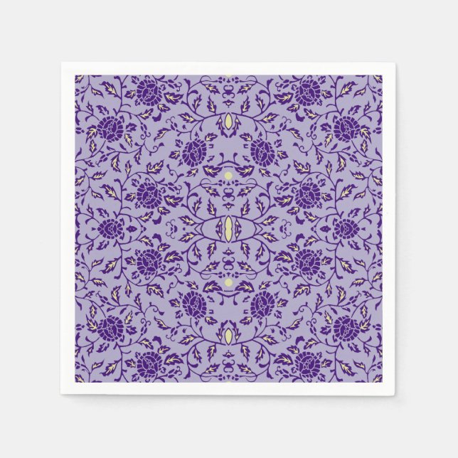Servilleta De Papel Elegante Damasco Purple de Flores (Anverso)