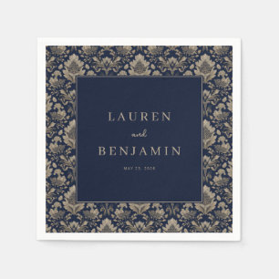 Servilleta De Papel Elegante Damask Floral Azul Marino