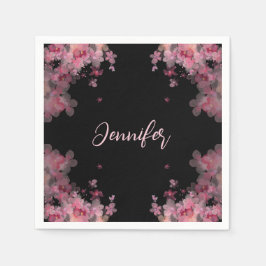 Servilleta De Papel Elegante de color acuático magnolia floral negro