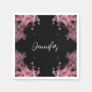 Servilleta De Papel Elegante de color acuático magnolia floral negro