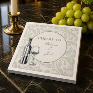 Servilleta De Papel Elegante degustación de vino Verde Salvia Boda
