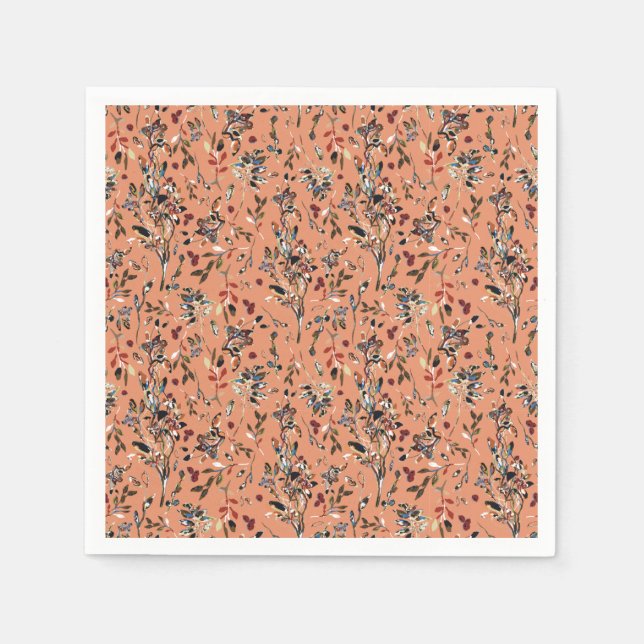 Servilleta De Papel Elegante deja Berries Naranja Patrón floral (Anverso)