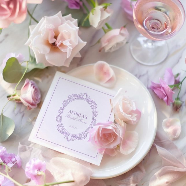 Servilleta De Papel  Elegante Despedida de Soltera Romántica Púrpura V (Elegant Vintage Romantic Purple Bridal Shower Napkins)