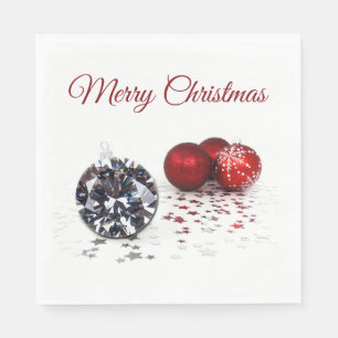 Servilleta De Papel Elegante Diamante y Ornamentos de Navidad Rojo