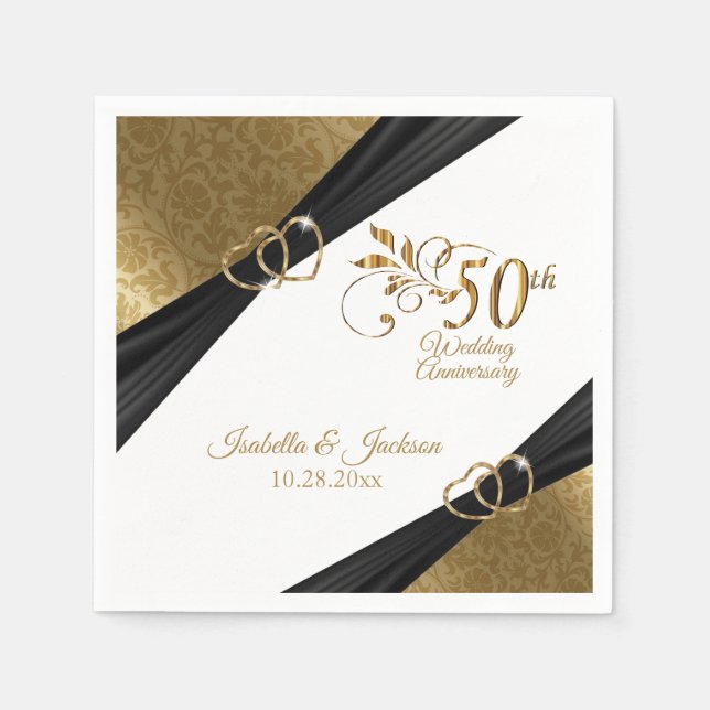 Servilleta De Papel Elegante diseño de 50 años Boda (Anverso)