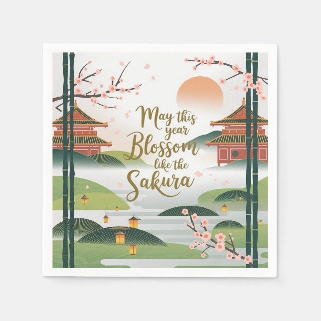Servilleta De Papel Elegante diseño de jardines japoneses - Flores de  (Anverso)