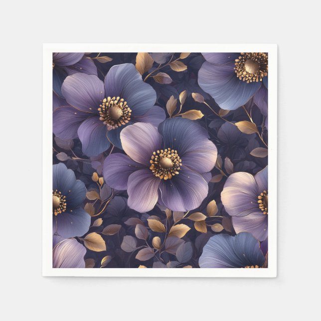 Servilleta De Papel Elegante Diseño de Patrón Floral Oscuro Morado (Anverso)