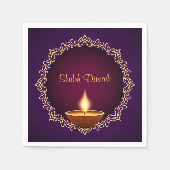 Servilleta De Papel Elegante Diwali Diyas Púrpura (Anverso)