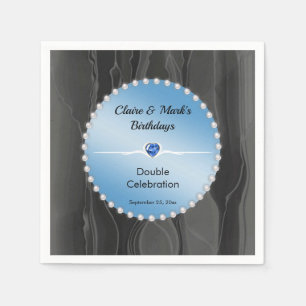Servilleta De Papel Elegante Doble Cumpleaños Zafiro Azul Joya