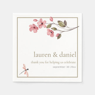 Servilleta De Papel Elegante Dragonfly Dusty Pink Wildflower