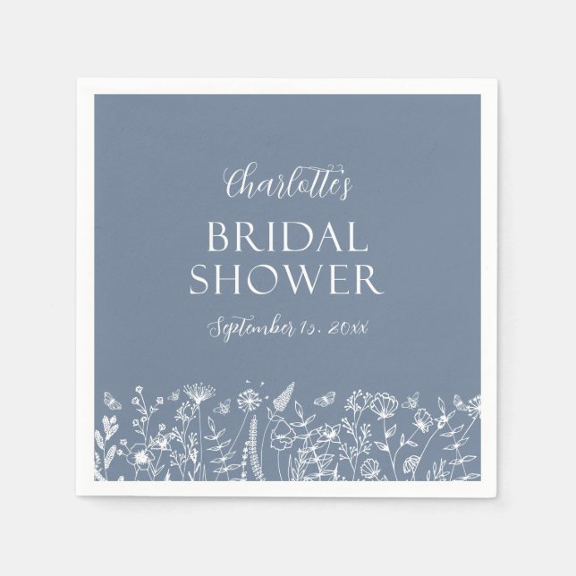Servilleta De Papel Elegante Ducha Azul Floral Bridal (Anverso)