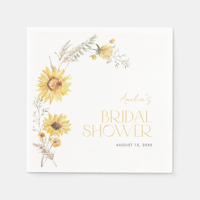 Servilleta De Papel Elegante Ducha Boho Sunflower Botánica Bridal (Anverso)