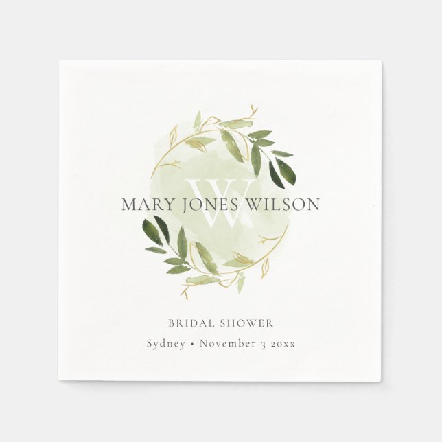 SERVILLETA DE PAPEL ELEGANTE DUCHA BRIDAL DE LA LUZ DE ORO VERDE (Anverso)
