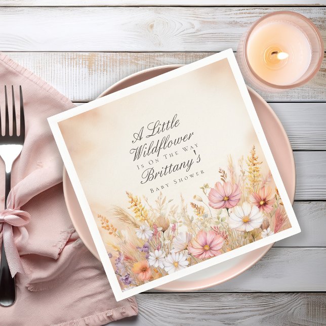 Servilleta De Papel Elegante ducha de bebé de pradera de otoño con flo (Elegant autumn meadow baby shower paper napkins with watercolor cosmos and fall botanicals)