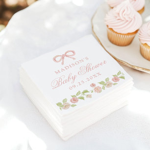 Servilleta De Papel Elegante Ducha de Bebé Floral Encantada Rosa