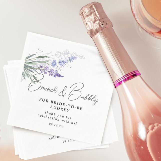 Servilleta De Papel Elegante ducha de burbujas de brunch con acuarela  (Elegant Lavender Watercolor Brunch Bubbly Shower Napkins)